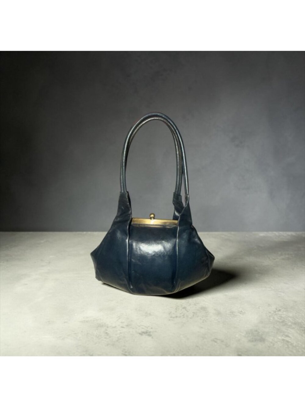 VTG HOBO Blanche Satchel Blue Glaze Leather Fortune Cookie Frame Clasp Lock Y2K - Picture 10 of 11